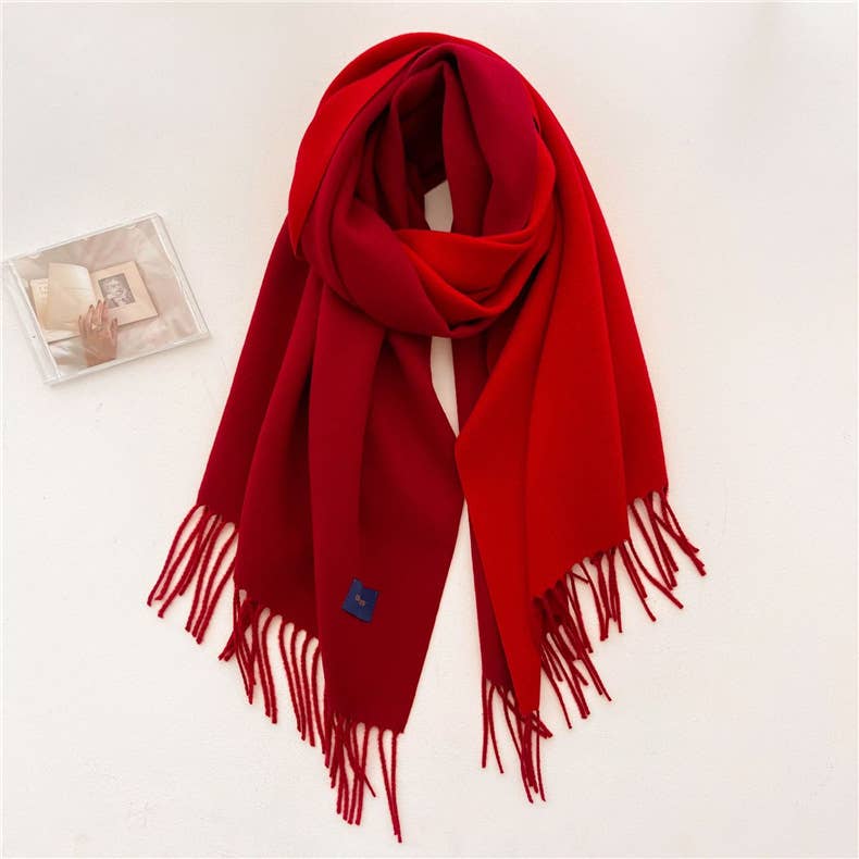 Solid color scarf Double - sided two - color tassel shawl scarf: Green - The Color Collab