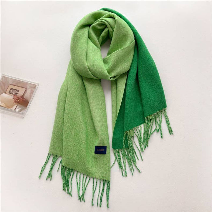 Solid color scarf Double - sided two - color tassel shawl scarf: Green - The Color Collab