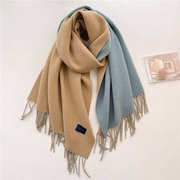 Solid color scarf Double - sided two - color tassel shawl scarf: Green - The Color Collab