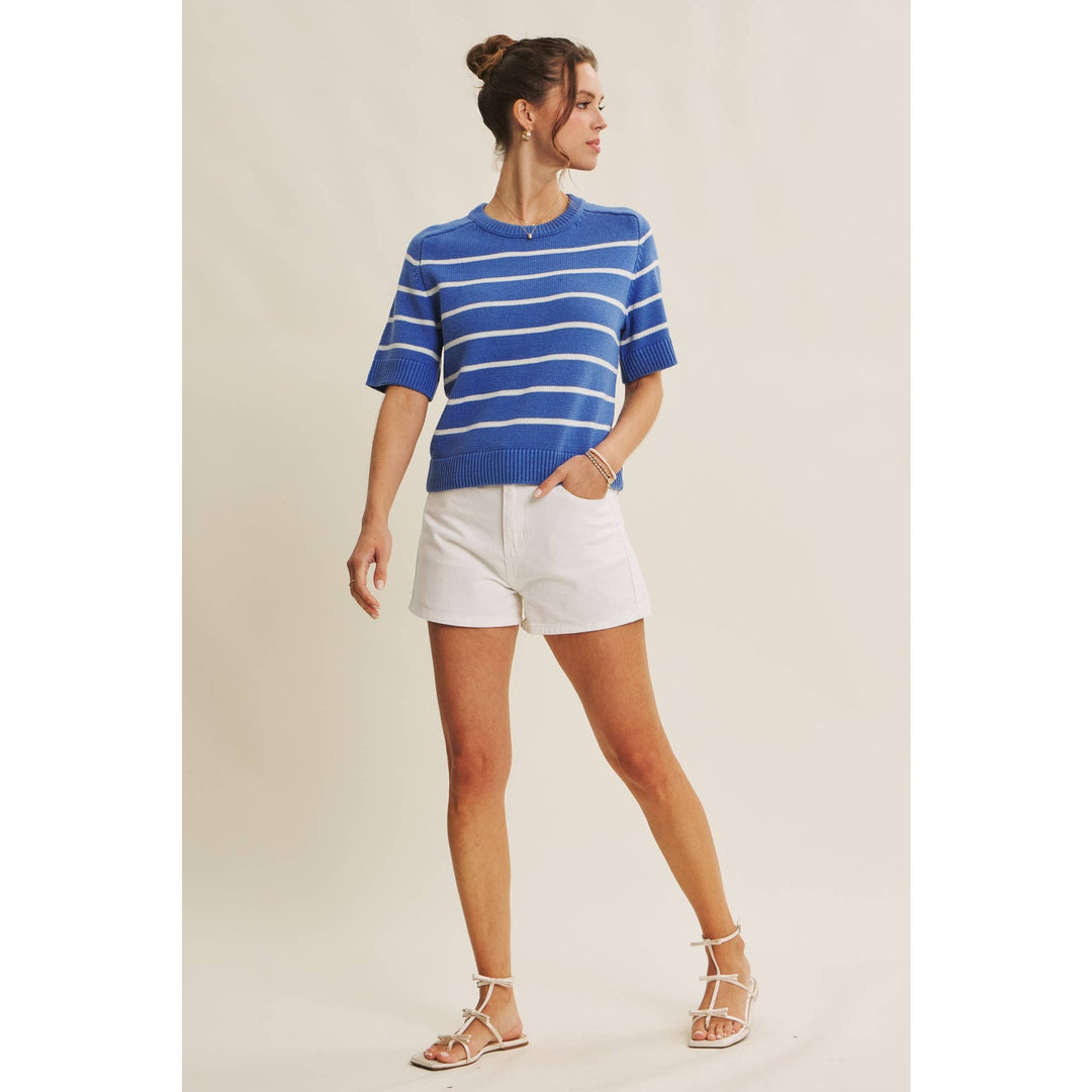 Stripe Sweater Top - Bright Blue - The Color Collab