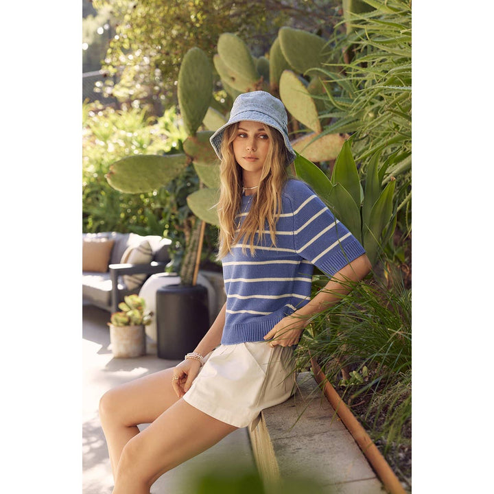Stripe Sweater Top - Bright Blue - The Color Collab