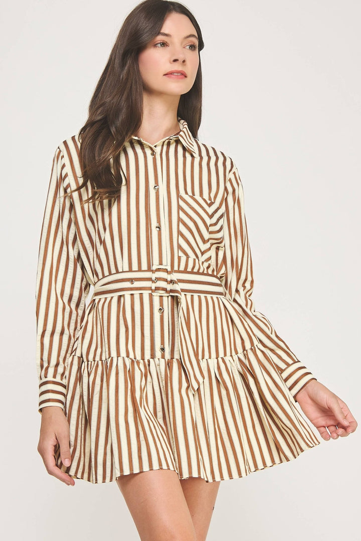 Striped Button Down Mini Dress - The Color Collab