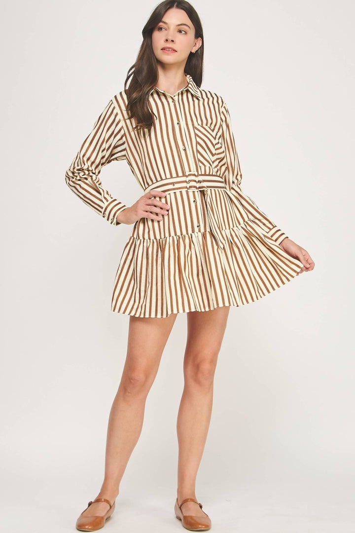 Striped Button Down Mini Dress - The Color Collab