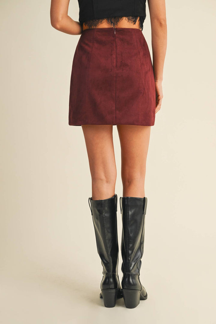 Suede Mini Skirt - Burgundy - The Color Collab