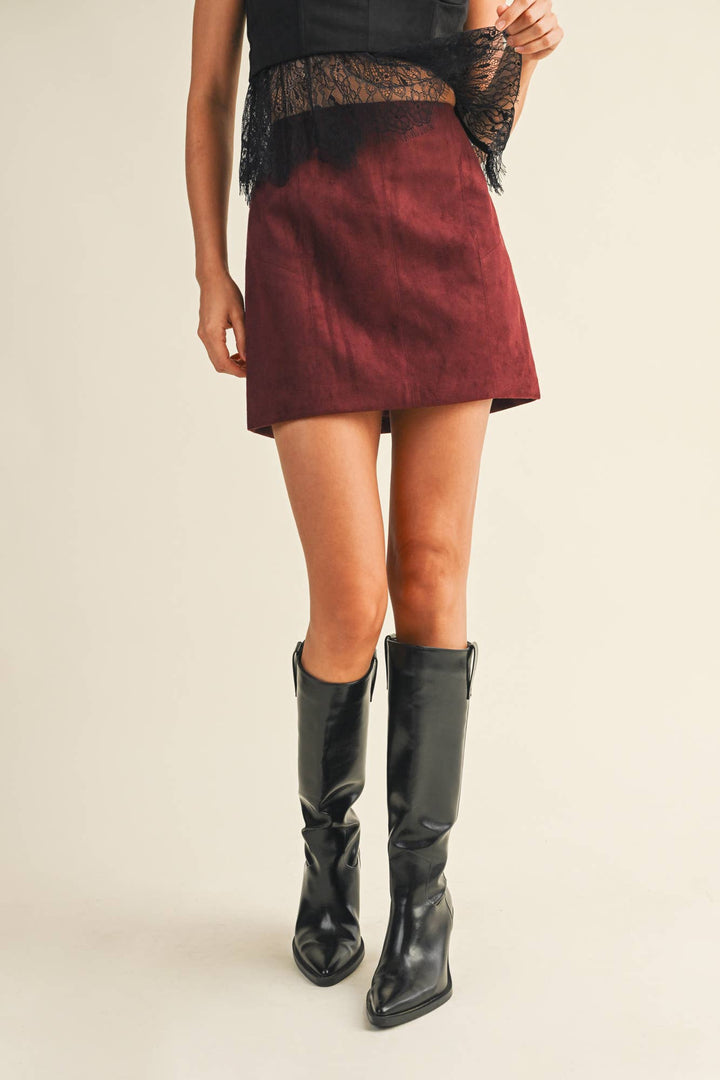 Suede Mini Skirt - Burgundy - The Color Collab
