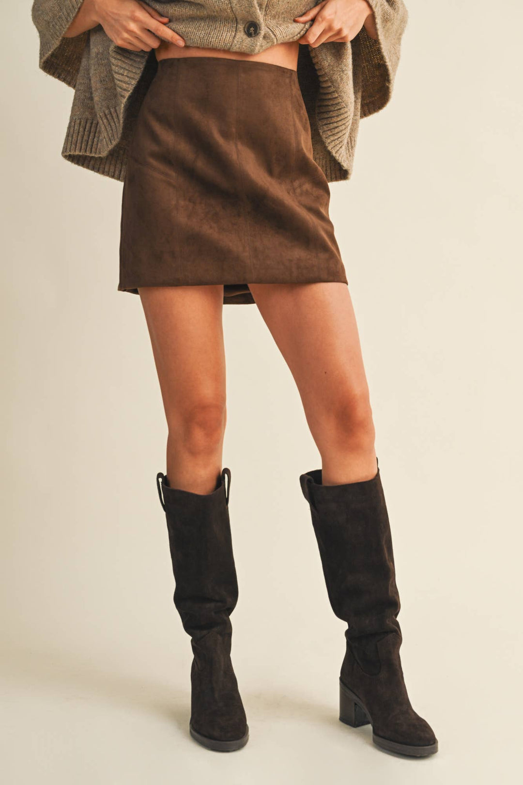 Suede Mini Skirt - Espresso - The Color Collab