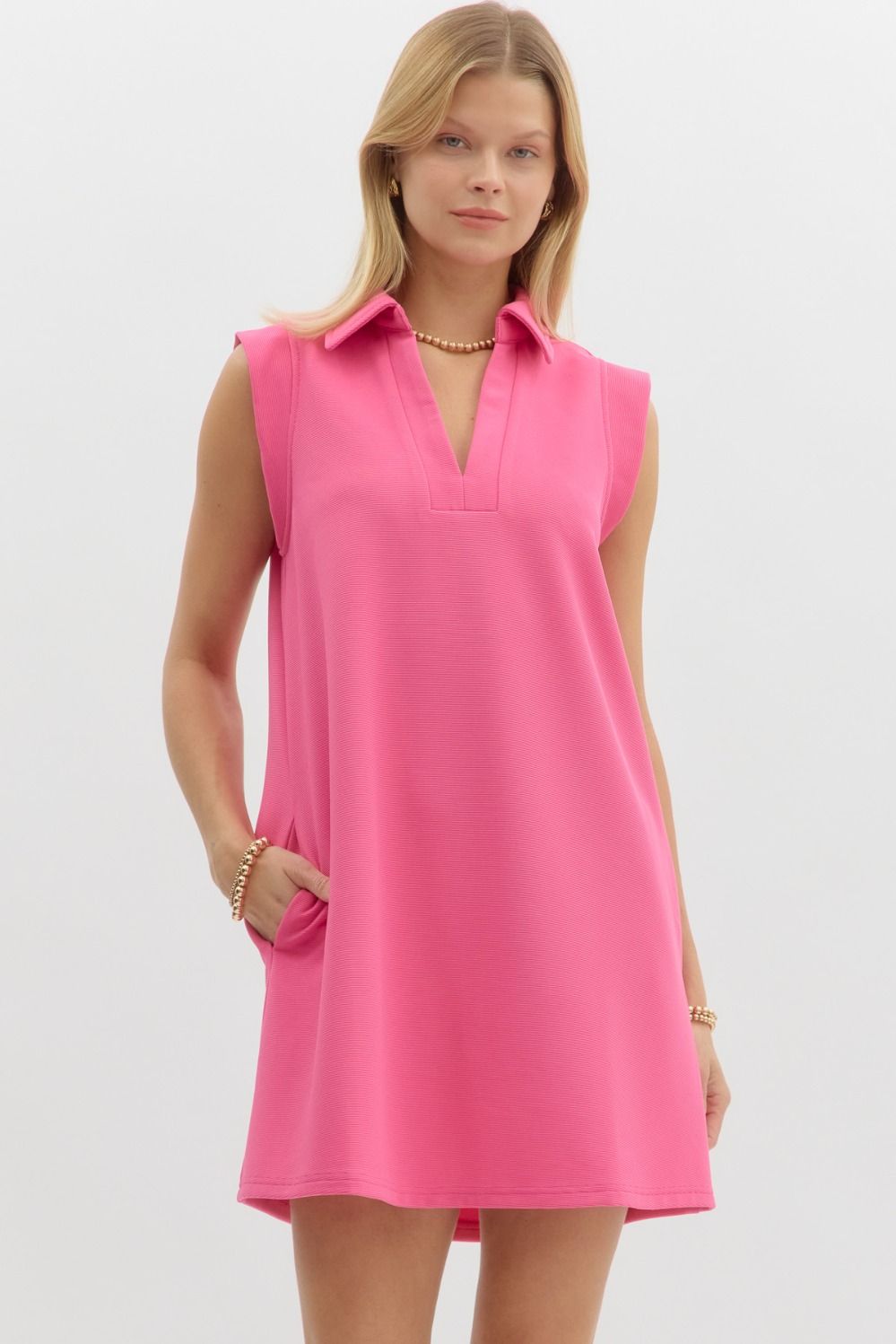 Textured V - Neck Dress - The Color Collab