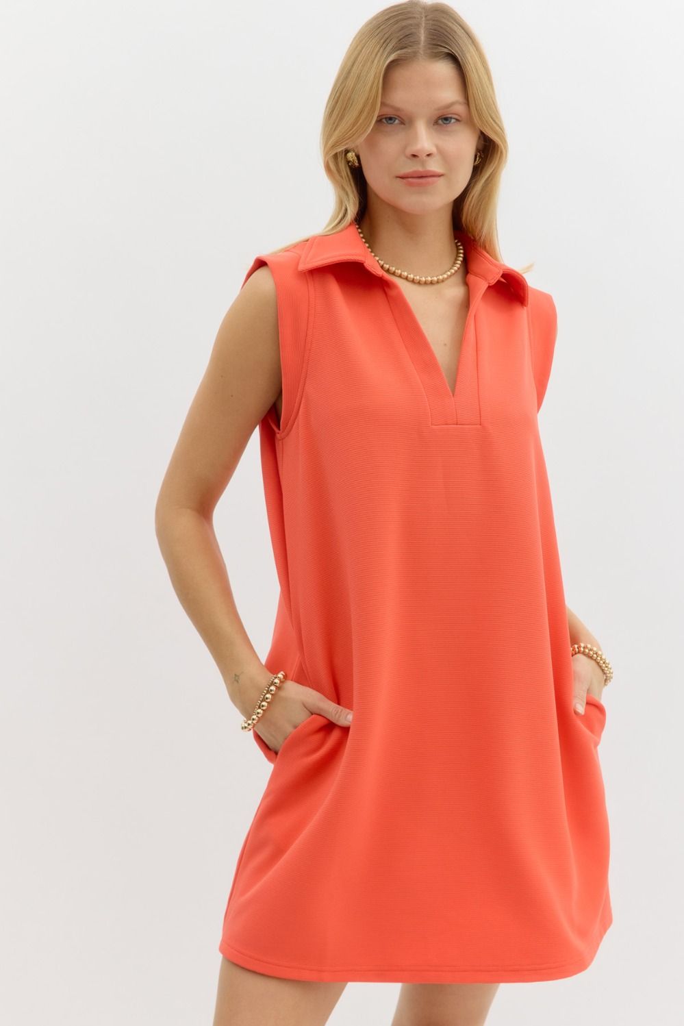 Textured V - Neck Dress - The Color Collab