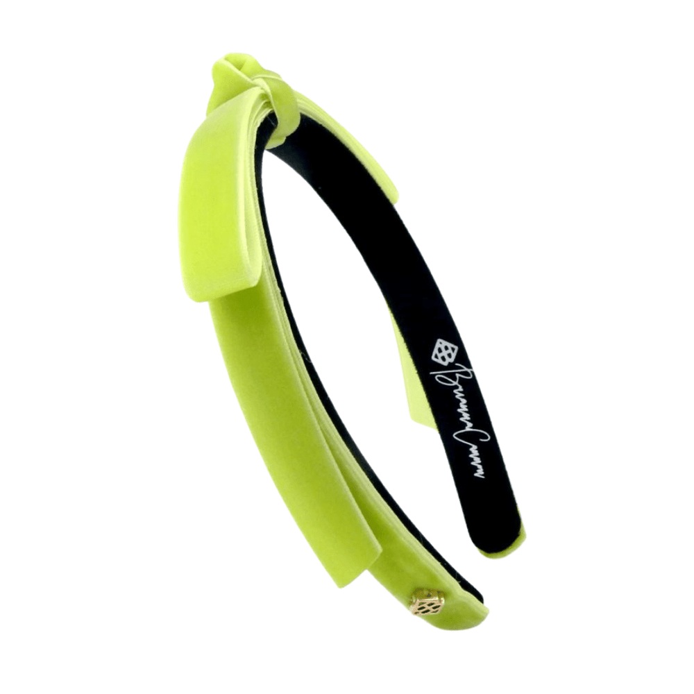 Thin Pastel Lime Velvet Ribbon Bow Headband - The Color Collab