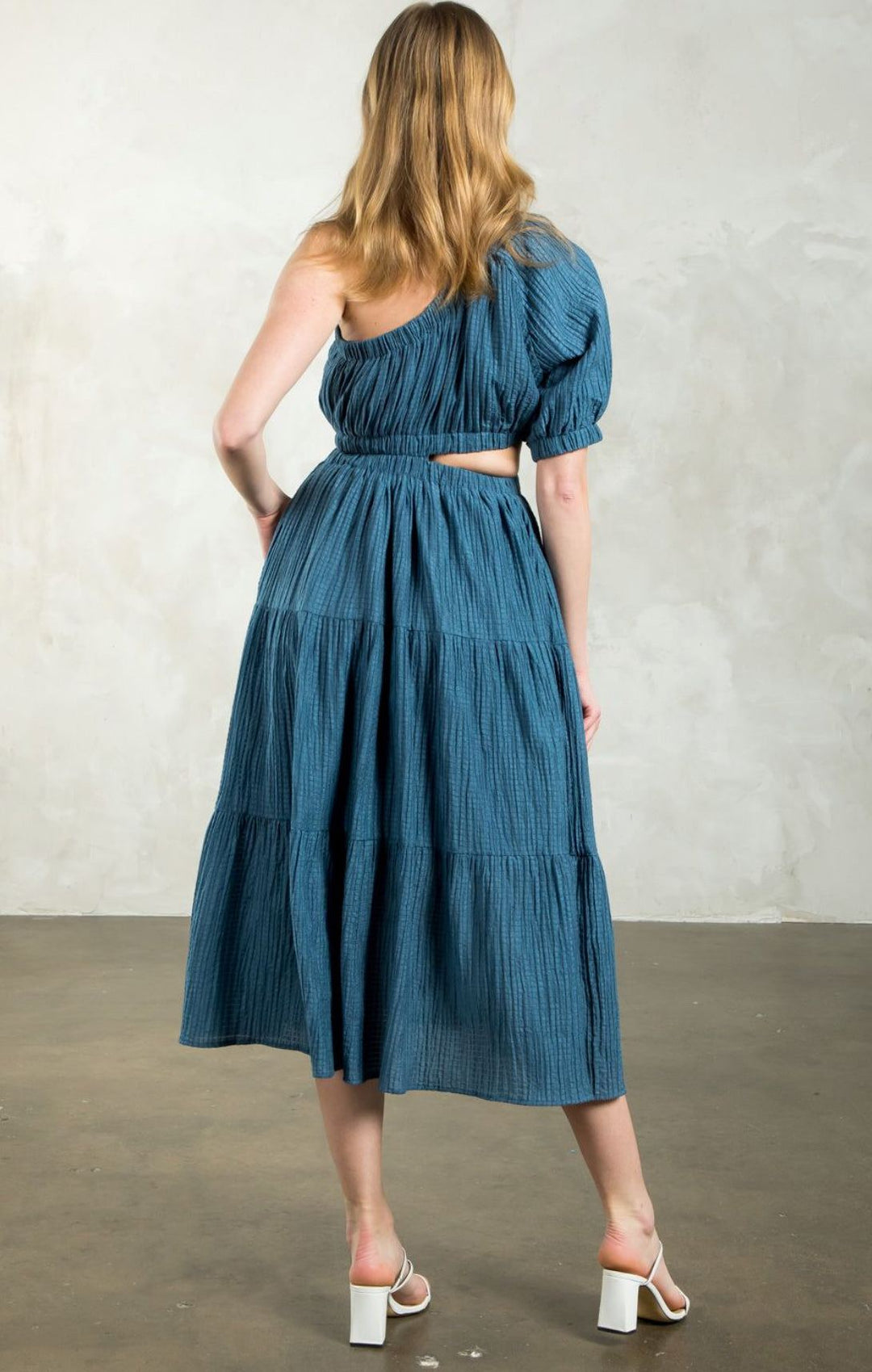 THML - Textured Cut Out Maxi Dress. Perfect for any occasion, Textured Small / Steel Blue THML - Textured Cut Out Maxi Dress. Perfect for any occasion, Textured Small / Steel Blue