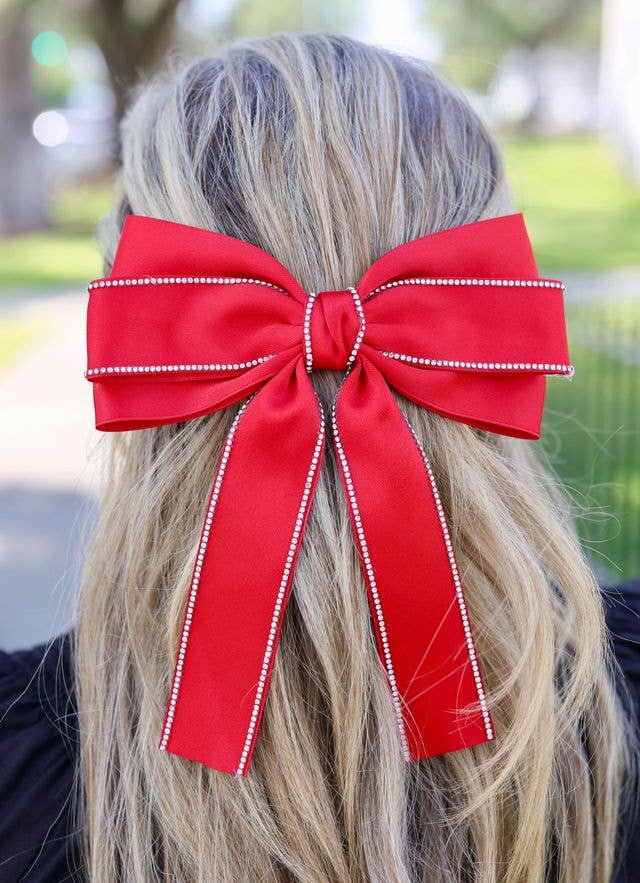 Winifred CZ Lined Hair Bow RED - The Color Collab