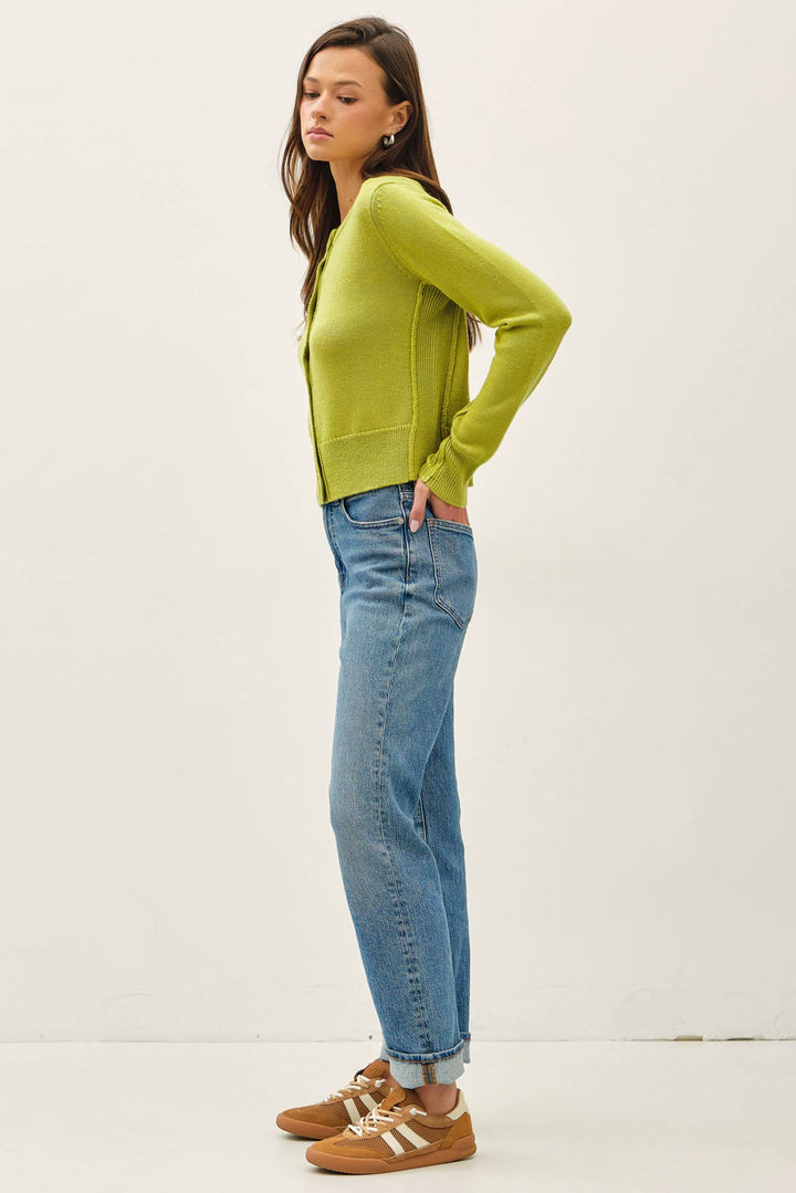 WOOL BLENDED CLASSIC CUT BUTTON UP CARDIGAN - MATCHA - The Color Collab