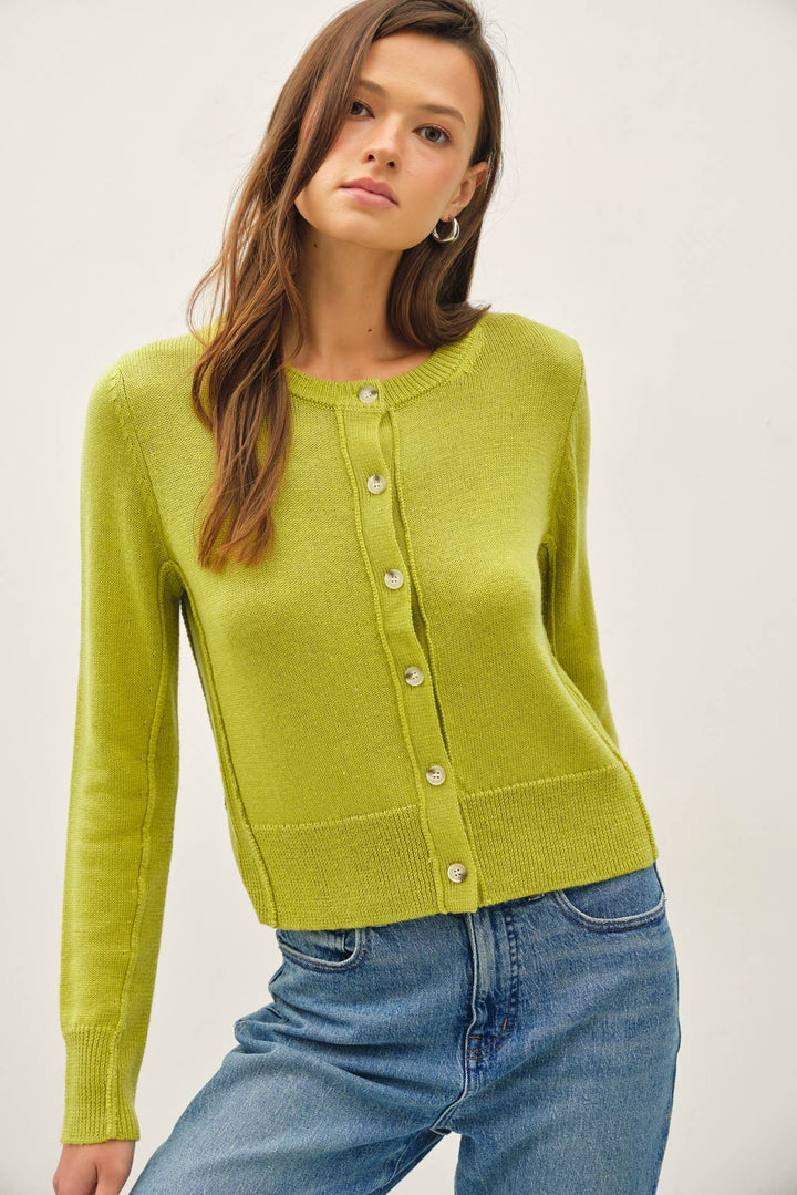 WOOL BLENDED CLASSIC CUT BUTTON UP CARDIGAN - MATCHA - The Color Collab