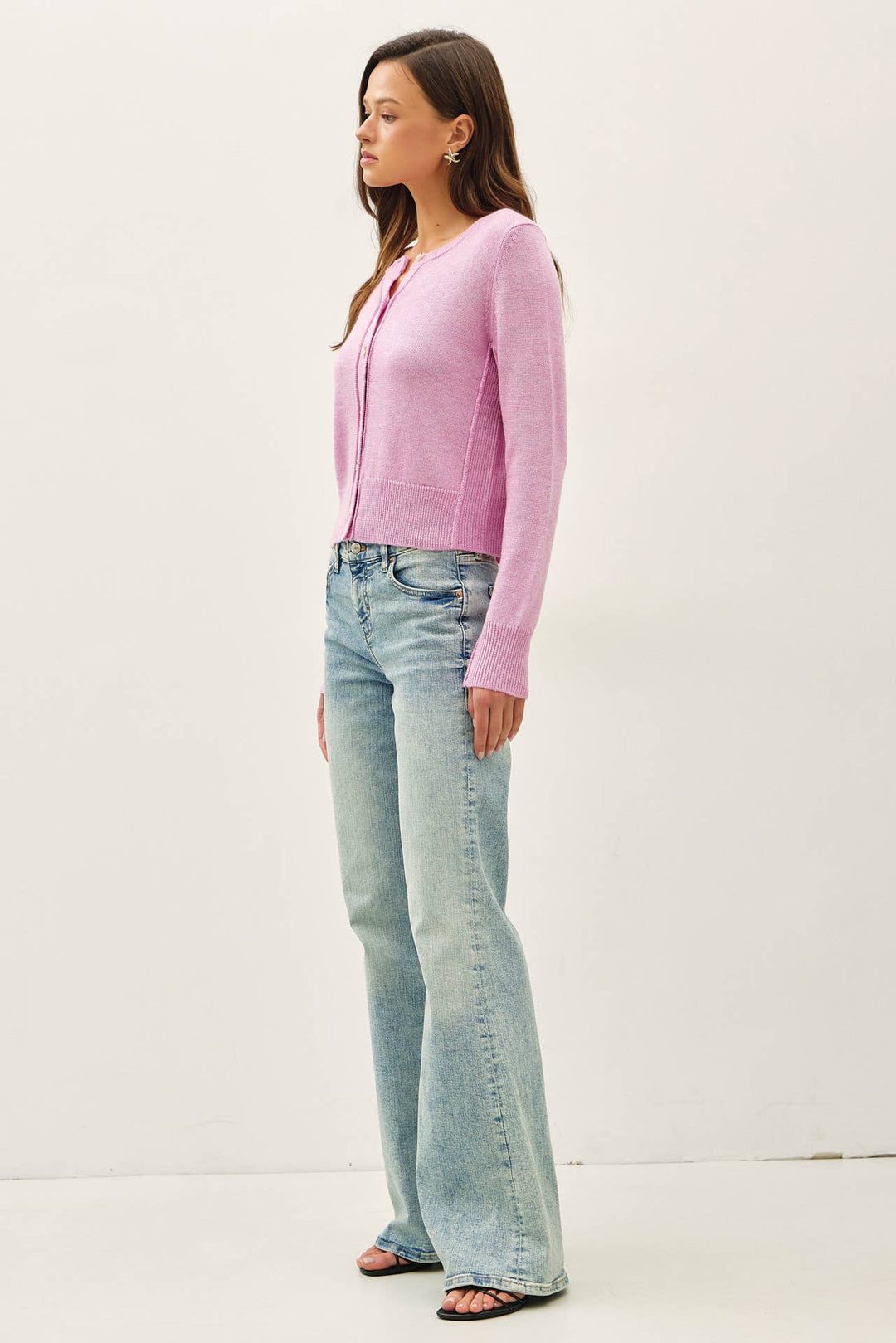 WOOL BLENDED CLASSIC CUT BUTTON UP CARDIGAN - ROSE - The Color Collab