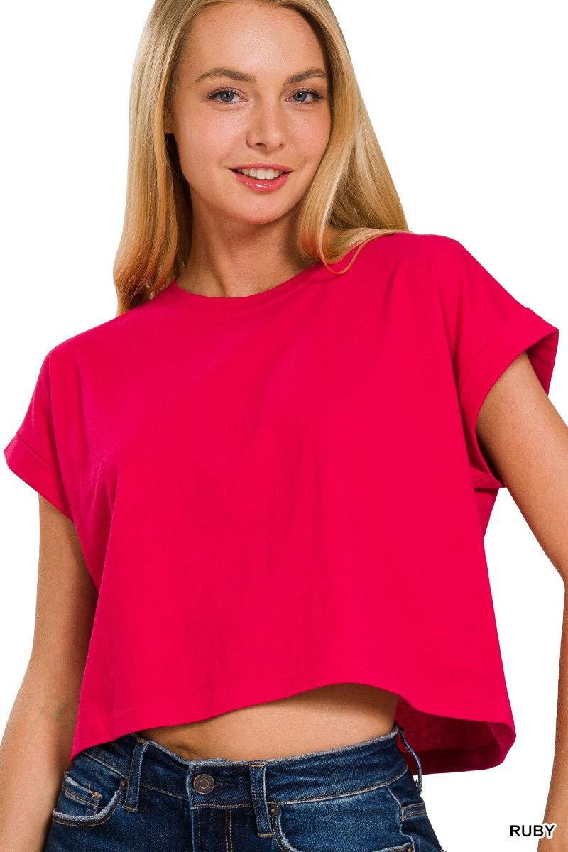 Zoey Cotton Folded Sleeve Top - The Color Collab