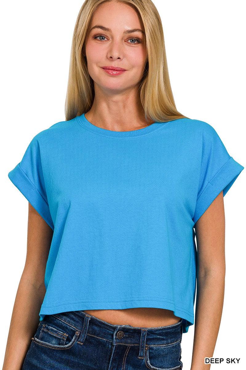 Zoey Cotton Folded Sleeve Top - The Color Collab