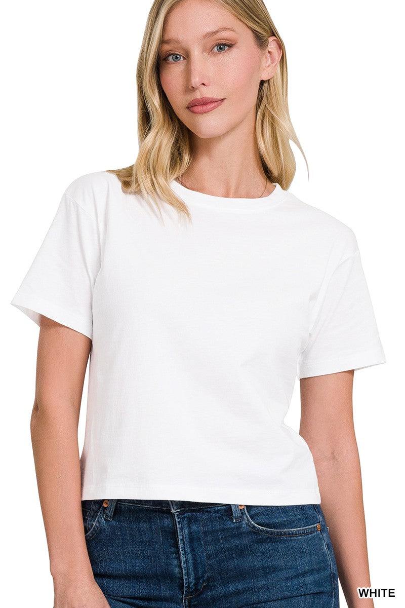 Zoey Short Sleeve Crew Neck Cropped Shirt - The Color Collab